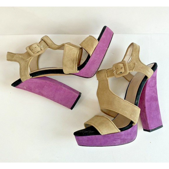 Zara Woman Colorblock Suede T Strap Heels EU 38 US 7.5 - Picture 4 of 13